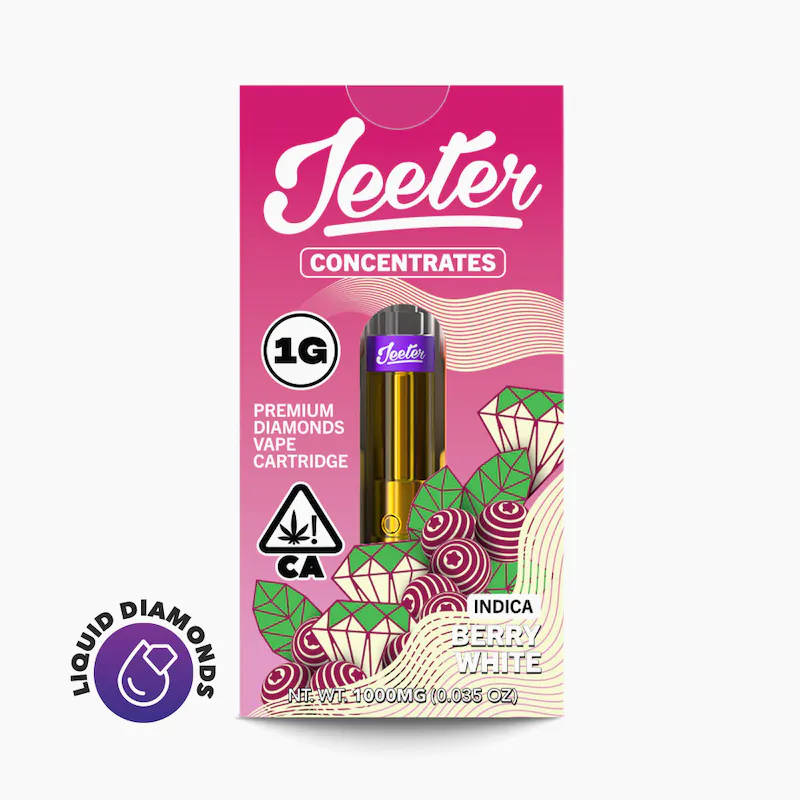 jeeter-juice-berry-white.jpg - Da Green Corner Weed Delivery The Jeeter Juice Berry White is a cannabis vape cartridge that delivers a smooth and flavorful experience. It features the sweet, fruity taste of berries paired with the relaxing, mellow effects of the White strain. Known for its potency and smooth hits, this vape is perfect for those seeking a balanced high with relaxing and uplifting effects. Ideal for stress relief, anxiety reduction, and boosting mood. Perfect for users looking to unwind without feeling overly sedated.
