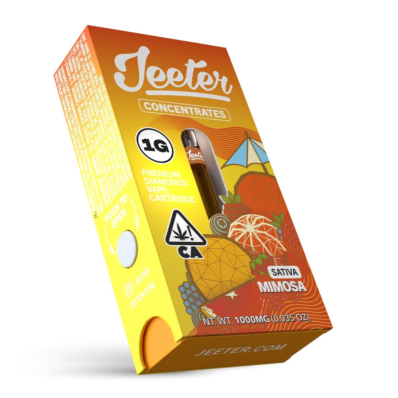 MIMOSA - Da Green Corner Weed Delivery "Jeeter Juice Mimosa is a premium cannabis-infused vape cartridge, offering a refreshing and energizing Mimosa strain with citrus and tropical flavors. Ideal for those looking for a balanced high with a euphoric and uplifting effect. A great choice for daytime use."